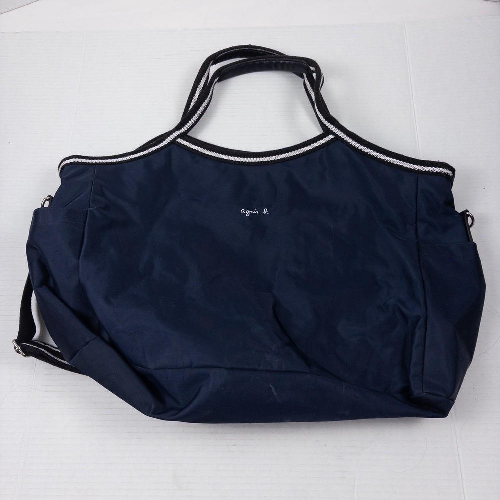 Agnes B Voyage Hand Bag Large Navy Nylon Zip Tote Travel French Chic Preppy